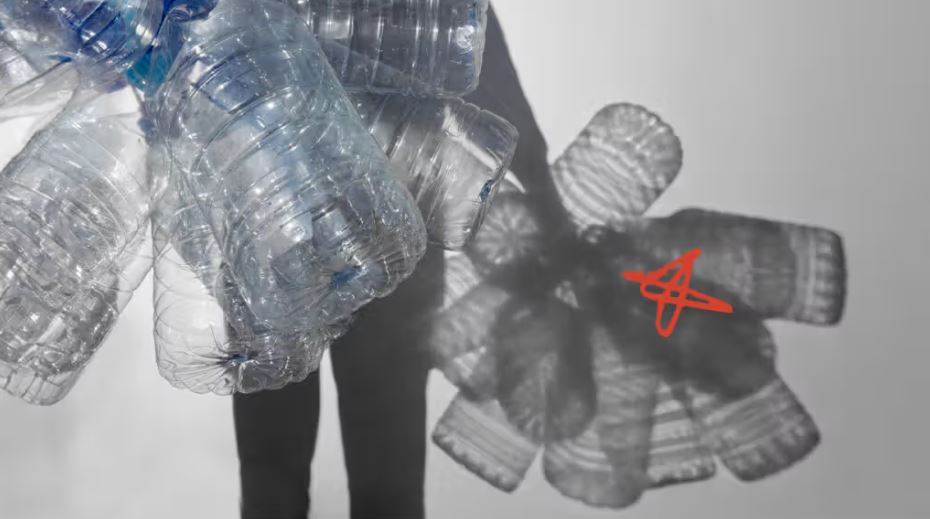 Piles of empty plastic water bottles